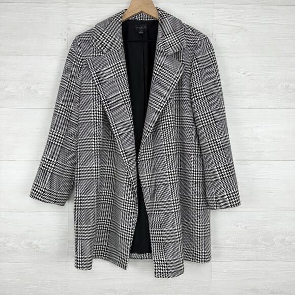Ann Taylor Blazer Coat Sz M Houndstooth Plaid Mid-Length Lined Open Front Jacket - Picture 15 of 15
